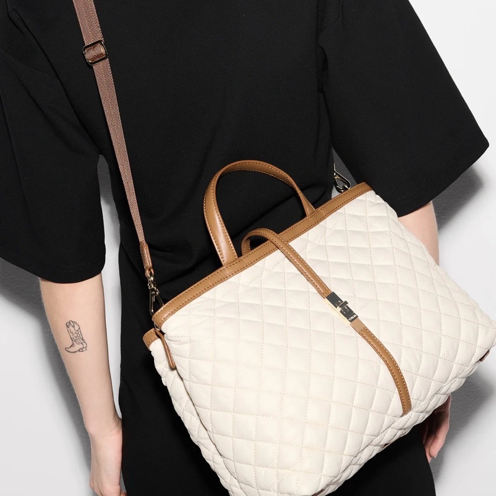 MZ Wallace Quilted Sandshell Tote with Brown Trim - Picture 2 of 10